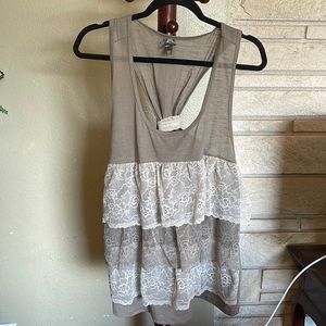 Cream and beige lace accent racer back tank top